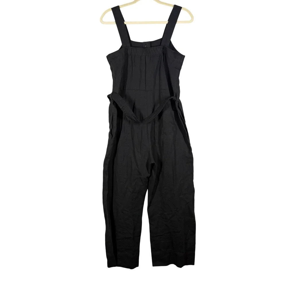 Everlane Linen Picnic Straight Leg Jumpsuit Size 0 Black Sleeveless Button Front